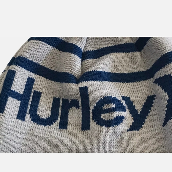 Hurley Ragland Blue/Grey PomPom Beanie Knit Hat - Picture 3 of 4